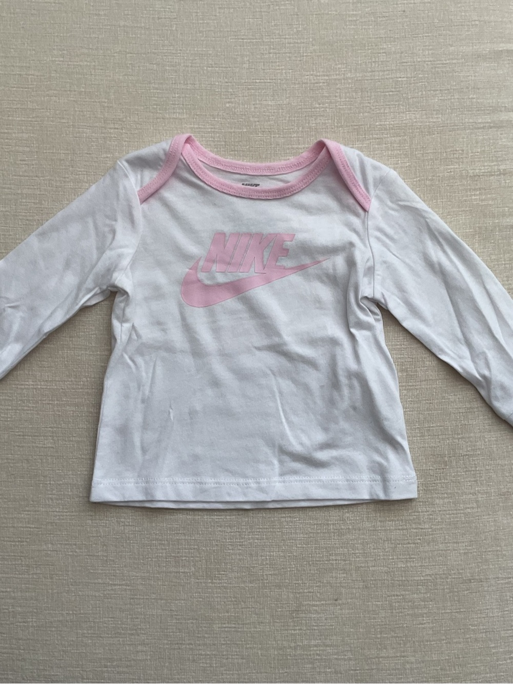 Nike White Baby Long-Sleeve Tee with Pink Swoosh